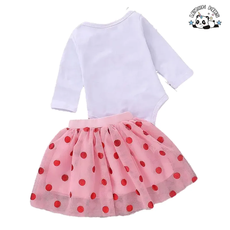 LEZONKIDS - Children Skirt New Girls pink Cute Deer Cartoon Dots Double Layer Gauze Poncho Skirt Suit Girl Clothing Set